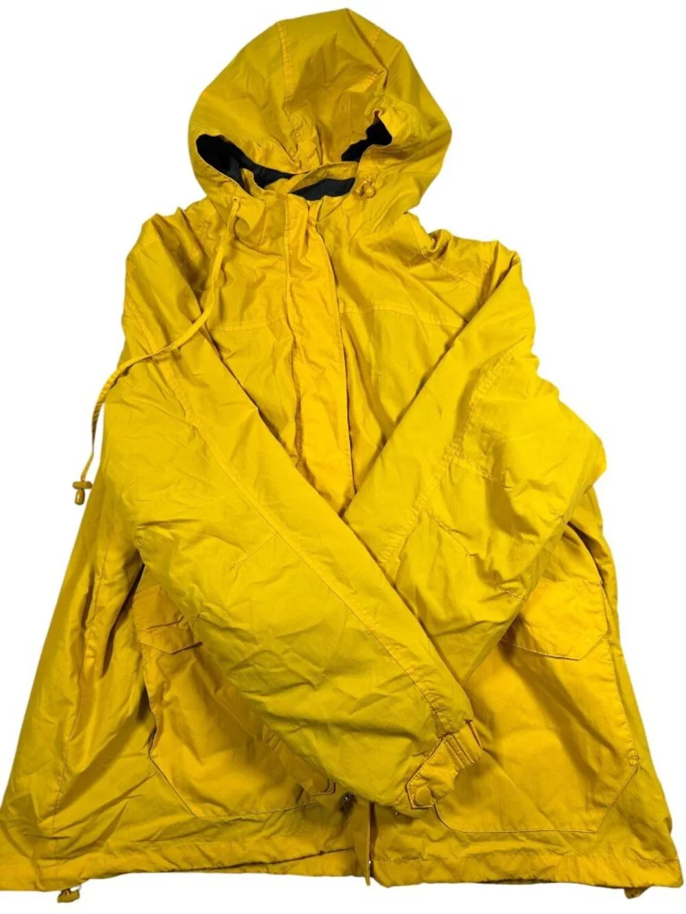 Woman Within Yellow Hooded Waterproof Jacket 22/24 Fleece Lining Nylon Blend - Picture 2 of 7